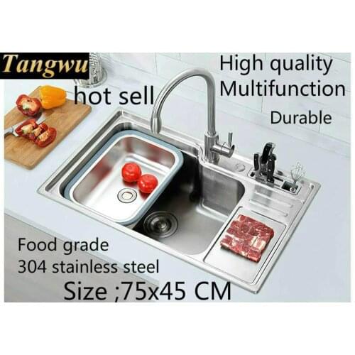 Free shipping Fashionable kitchen sink 0.8 mm thick food grade 304 stainless steel single slot hot sell 750x450 MM