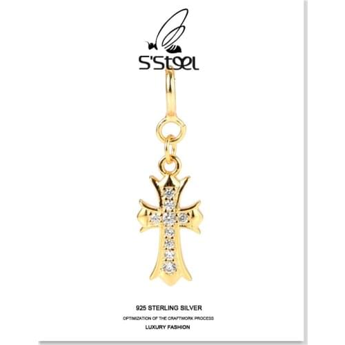 SSTEEL Cross Pendants Gift For Women 925 Sterling Silver Zircon Gold Luxury Necklaces Pendant Accessories Collares Para Jewelry