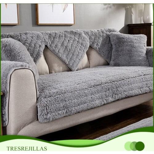 Solid Color Plush Thick Sofa Covers for Living Room Plush Couch Cover Modern Minimalist Corner Seat Cover Sofa Towel