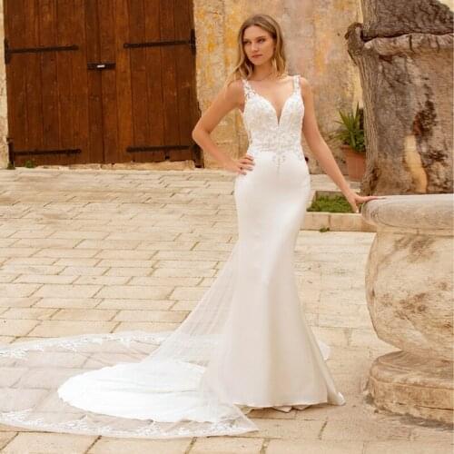 Eightale Mermaid wedding Dresses Beaded Lace Spaghetti Strap Boho Wedding Gowns Backless Bride Dresses 2020 Vestido De Noiva