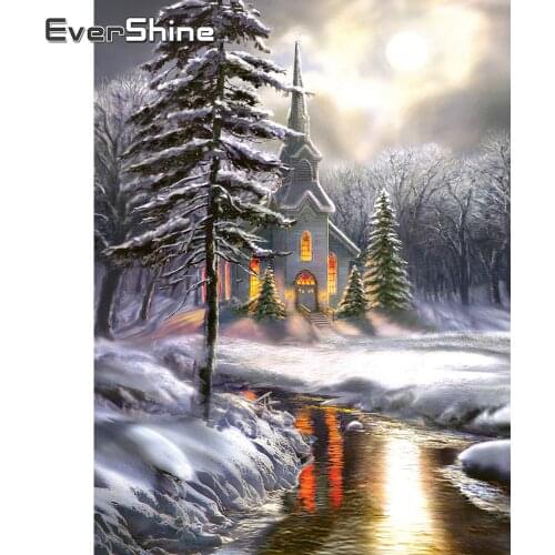Evershine Diamond Painting Landscape Cross Stitch Kit Diamond Embroidery Winter Scenery Full Square Rhinestone Home Decoration
