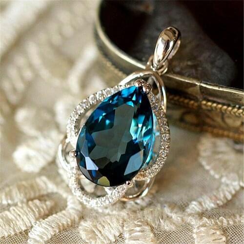 BLUE CRYSTAL PENDANT NECKLACE FOR WOMEN SAPPHIRE GEMSTONES WHITE GOLD SILVER COLOR LUXURY DIAMOND BIJOUX JEWELRY CHOKER GIFT