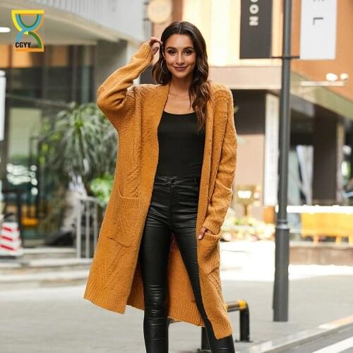 CGYY Casual Knitted Cardigan Women Autumn Winter Ginger Color Long Sleeve Loose Female Open Front Knitwear Sweaters Plue Size