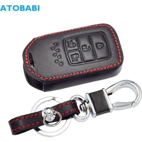 Leather Car Key Cover For Honda Odyssey Elysion 4 Buttons Smart Remote Fob Protector Case Keychain Jacket Bag Auto Accessories