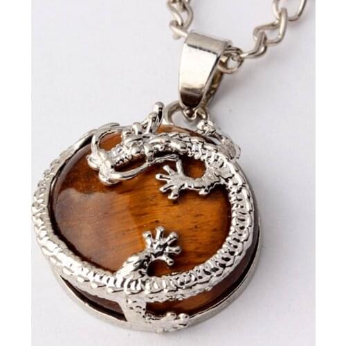 Trendy-beads Antique Silver Plated Chinese Dragon Wrap Half Ball Bead Natural Tiger Eye Stone Pendant