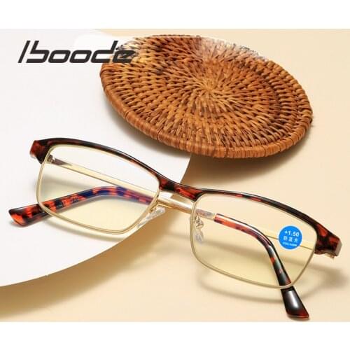 Iboode Black Half Frame Reading Glasses Men Women Anti Blue Light Reader Hyperopia Presbyopic Spectacle Diopter +1.0 to +4.0
