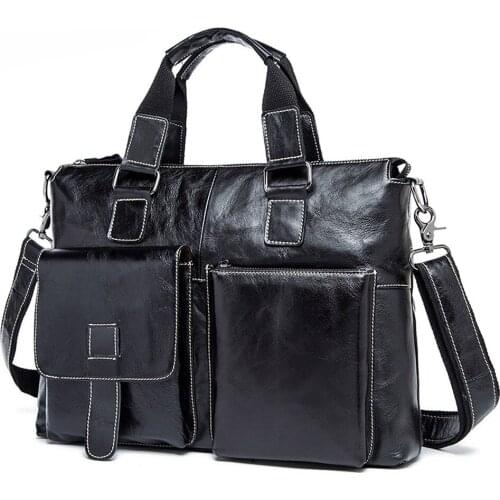 Kantoor Echt Lederen Aktetas Voor Mannen Tas Tote Pc Laptop 14 Inch Schouder Handtas Documenten A4 Business Aktentas