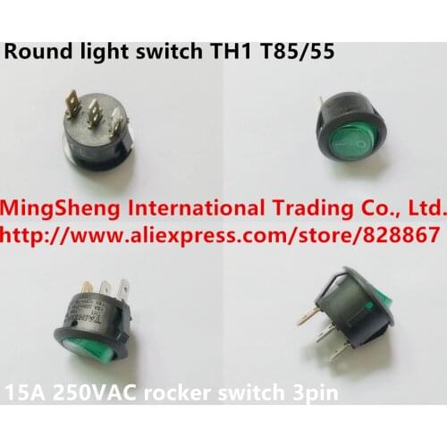 Original new 100% round light switch TH1 T85/55 15A 250VAC rocker switch 3pin red green button