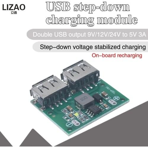 9V 12V 24V to 5V DC-DC Step Down Charger Power Module Dual USB Output Buck Voltage Board 3A Car Charge Charging Regulator 6-26V