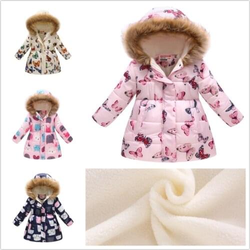 Pink Baby Girls Fleece Coat Winter Children Clothes Baby Girl Down Jacket Hoodies Long Overcoat Kid Windbreaker Outfit Top 4-11Y