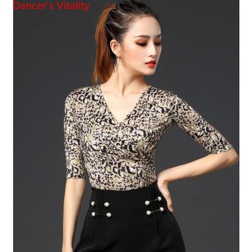 Latin Dance New Female Adult Sexy Top V-Neck Performance Clothes National Standard Ballroom Dancing Practice Clothing Shirt