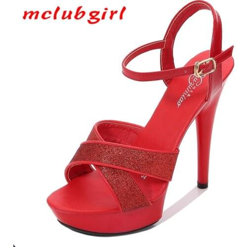 Mclubgirl Transparent Super High Heel 2021 Summer Waterproof Platform Womens Shoes Rhinestone Sexy Fine Heel Women Sandals LFD