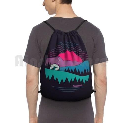 Back To Backpack Drawstring Bag Riding Climbing Gym Bag The Paper Crane Rick Crane Thepapercrane Sunset Sunrise Vintage Neon