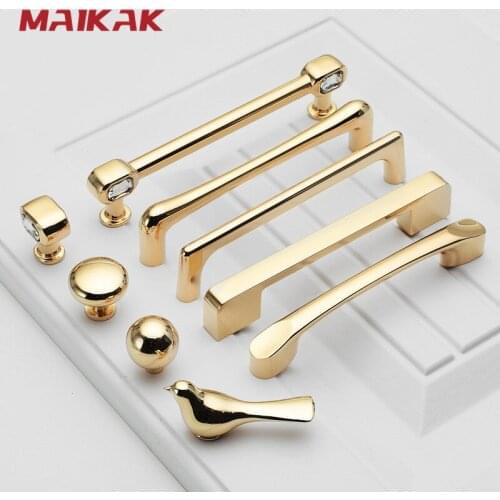 MAIKAK Bright Gold Kitchen Handle Luxury Fashion Cabinet Knobs and Handles Wardrobe Door Pulls Dresser Gold Handle Door Hardware