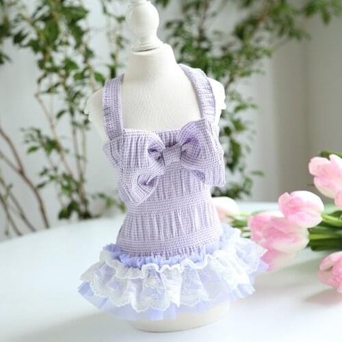 Purple Bowknot Dog Skirt Summer Cat Dress Puppy Small Pet Dresses Tutu Bichon Pomeranian Yorkshire Costume Dropship Pet Outfit