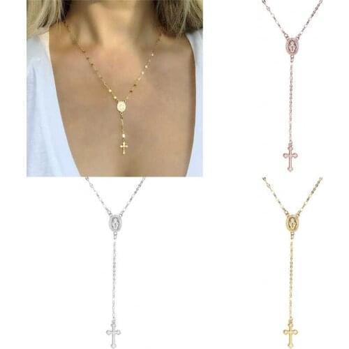 Womens Chain Pendant New Crucifix Mary Mens Jesus Necklace Rosary Virgin Beads