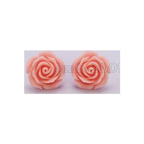Ladys Womens Pretty 12mm Coral Pink Rose Flower 925 Stud Earrings Natural stone bread Earing big earringsWomen Party