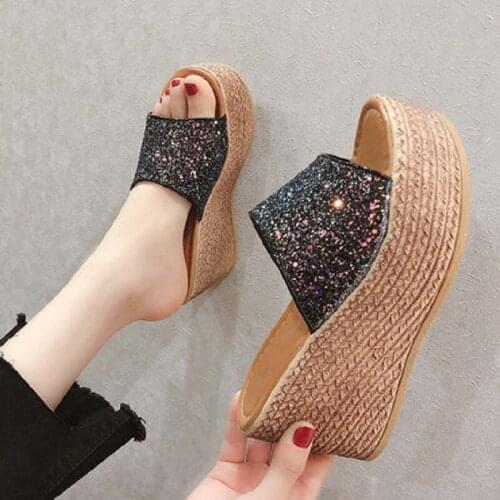 Womens wedge slippers 2020 summer new fashion beach shoes muffin bottom womens shoes trendy comfortable high heel sandals