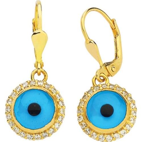 Gold Evil Eye Bead Earrings EGZ031-Certified 14K Gold-A perfect gift for your Loved Ones-Ephesus Gold & Diamond