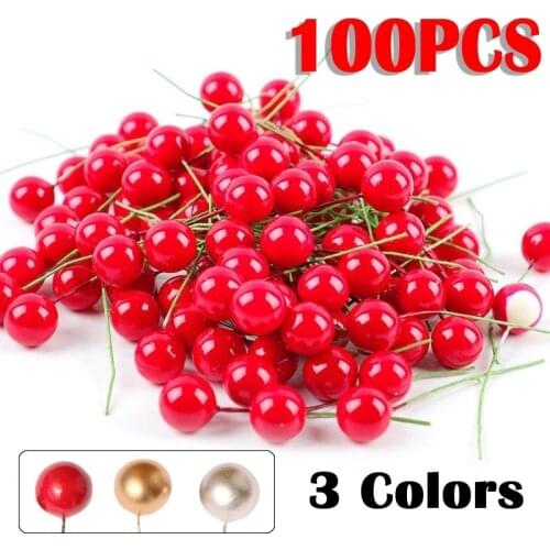 100pcs Mini Stamen Flower Small Berries Pearl Beads DIY Craft Gift Box Decoration Christmas Noel Navidad Wedding Party Supplies