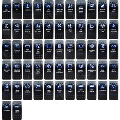 10x Blue Printed Switch Caps + 1 Cap Removal Tool for 12V 5Pin On Off SPST Car Boat Rocker Switch Replacing, COVER Only