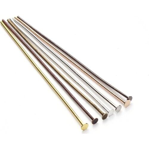 50pcs/bag 60 70 80mm Flat Head Pins Dia 0.8mm Gold/Silver/Rhodium/Bronze Head Pins For Jewelry Making Accessories