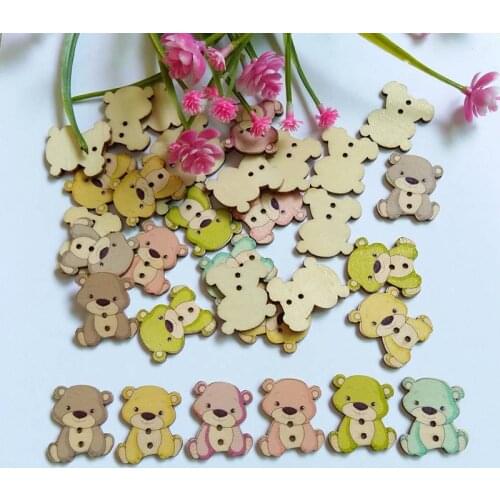 50pcs/pack Mixed Color Cartoon bear Wooden Buttons For Craft Fit Sewing And Scrapbooking Handmade Accessories 2 Holes