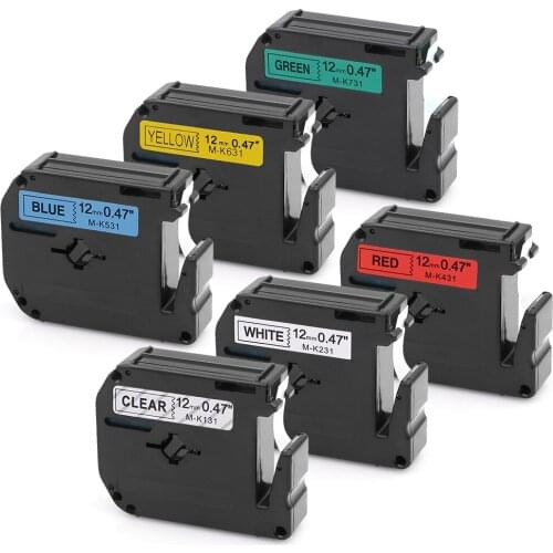 6PCS 12mm Compatible Brother M Tape M-K131 M-K231 M-K431 M-K531 M-K631 M-K731 for Brother P-touch PT65 PT70 PT80 PT85 12mm*8m