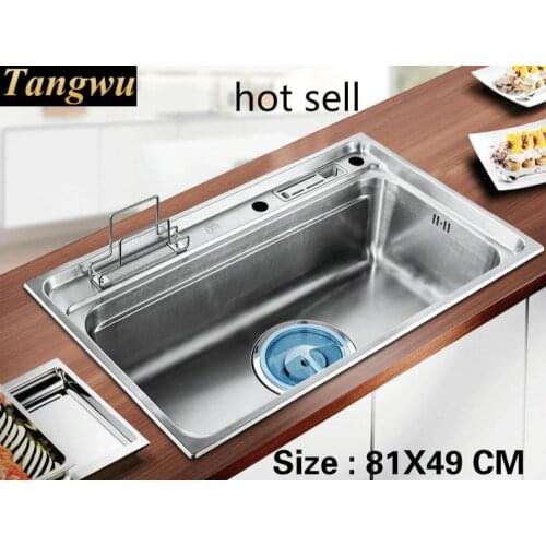 Free shipping Large kitchen single trough sink food-grade 304 stainless steel fittings is complete the fashion 81x49 CM