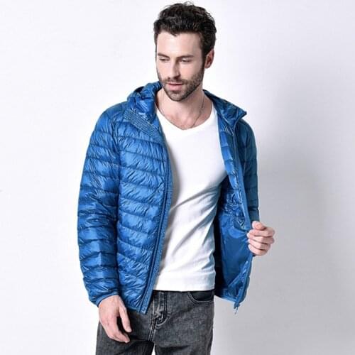 Spring and Autumn Fashion Boutique White Duck Down Mens Casual Thin and Light Hooded Down Jacket Male Single Color Down Coat