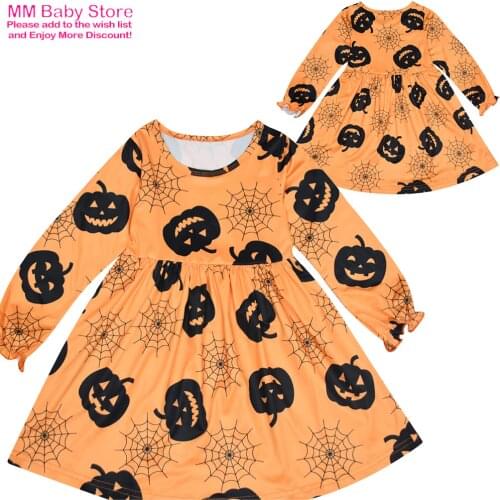 Children Long Sleeve Halloween Costume Boutique Pumpkin Girls Dress Milk Silk Nightdress Kids Novelty Dresses For Girls Clothes