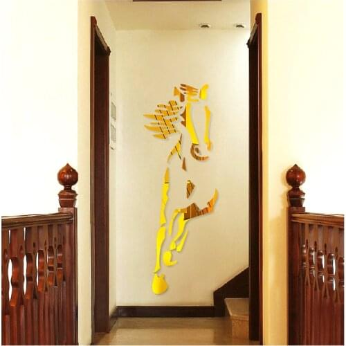 Creative DIY Gold Mirror Wall sticker Chinese Style Horse 3d Acrylic Wall stickers Living room Entrance Wall decoration sticke