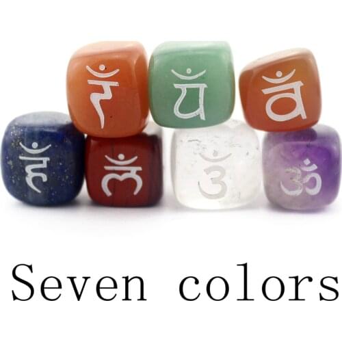 Natural Irregular Stone Engrave Chakras Sanskrit Jewelry Lndian Religious Yoga 7 Chakras Reiki Healing Crystal Ornament 7pcs/set
