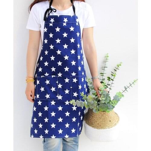 1Pcs Star Print Waterproof Cotton Cloth Apron Woman Adult Bibs Home Cooking Baking Coffee Shop Cleaning Aprons Kitchen Accessory