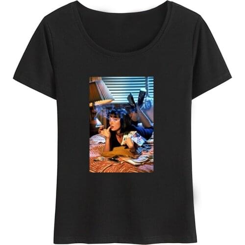Movie Mia Wallace Pulp Fiction T Shirt Women Cool Tshirt Quentin Tarantino T-shirt Kill Bill Hip Hop Girl Printed Summe Top Tees