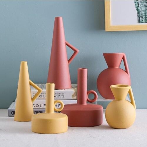 Nordic Style Geometric Ceramic Vase Ornaments Living Room Desktop Flower Arrangement Container Wedding Vase for Table Decoration