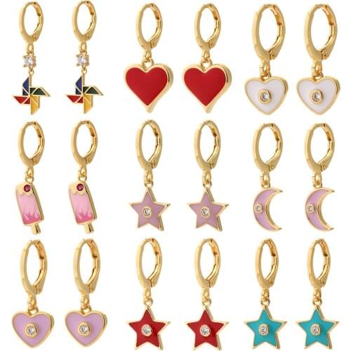 Eye Earrings for Women Gold Moon Star Dangle Earrings Micro Pave Zircon CZ Copper Paired Earring Trendy Punk New Fashion 2021