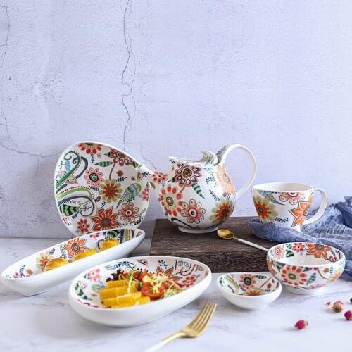 Dielianhua series high temperature in-glaze afternoon tea ceramic teapot coffee mug cutlery set