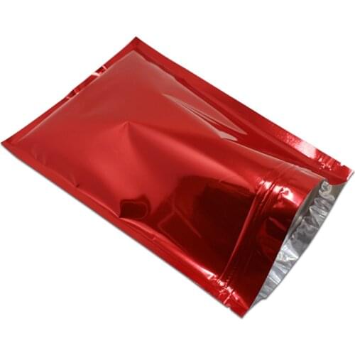 Red 100pcs Zip Lock Foil Pouches Resealable Food Storage Bag Zipper Aluminum Bag Coffee Powder Spices Packaging Smell Proof Bags