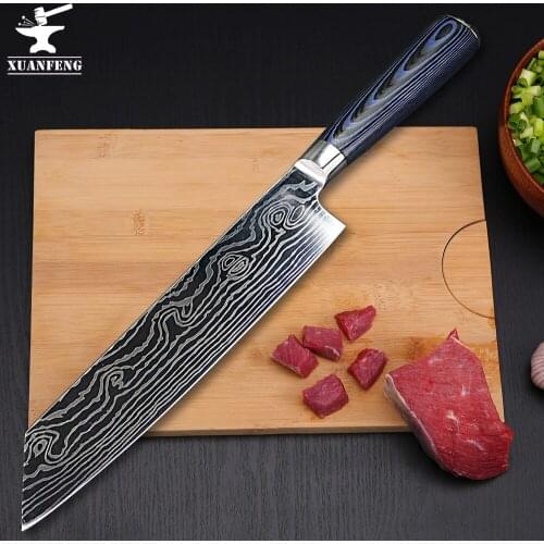 XUAN FENG Kitchen Knife Chef Knife Japan High Carbon Stainless Steel Polished Laser Pattern Sande Knife