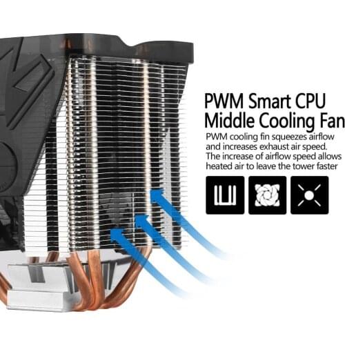 CPU Cooler Ultra Quiet 20dB(A) with 90mm Fan Four Pure Copper Heat Pipes Four-wire for PC Computer Long Life Compact