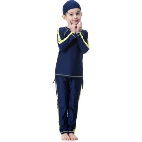 Navy Blue Girl Swimwear Cute Modest Muslin Swimming Suits Beach Clothing Islamic Long Sleeve Swimsuit Pakistani Swimming Clothes