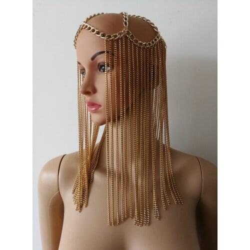 Fashion WRHE1058 Women Rock Harness Chains Multi Layer Gold Chain Head Jewelry Unique Design Forhead Chains Jewelry 3 Colors