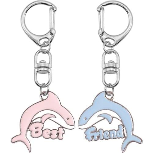2 Pieces set DIY Fashion Best Friend Keychain Alloy Metal Chain Animal Dolphin Pendant BFF Friendship Jewelry Pendant Gift