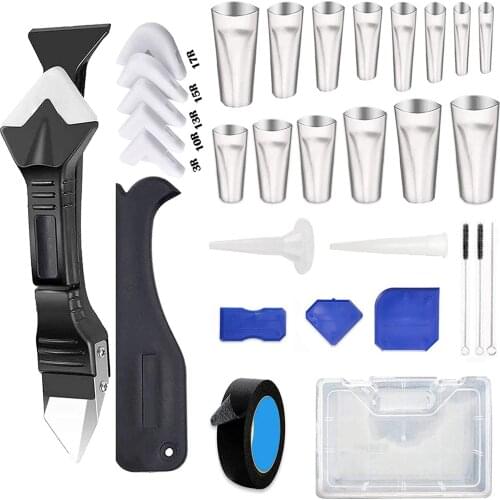 32Pcs 6 in 1 Silicone Caulking Tools kit, Caulk Nozzle Kit set, Applicator Finisher Kit,Sealant Finishing Tool