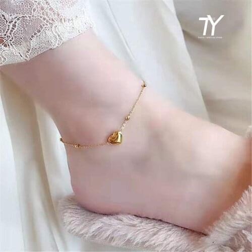 2021 New Classic Heart-Shaped Gold Stainless Steel Anklets For Woman Korean Fashion Jewelry Beach Party Girls Sexy Accessories