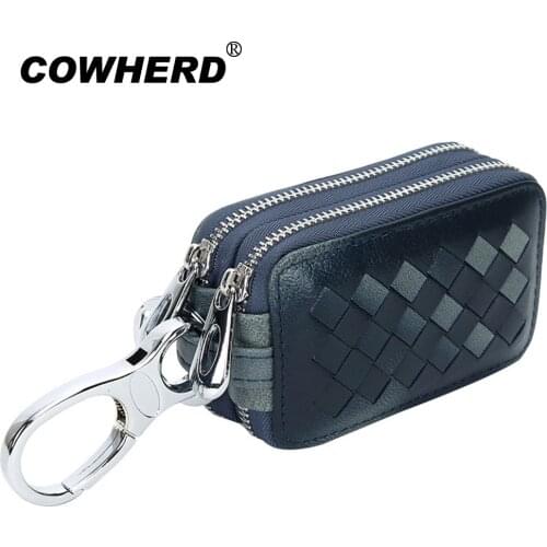 New Knitting Men Car Key Holder Genuine Sheep Leather Man Organizer Multifunctional Housekeeper New Double Zipper Motor Key Case