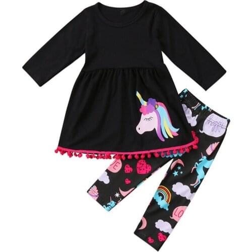 Pudcoco Newborn Cartoon Unicorn Kids Baby Girl Autumn Outfits Clothes T-shirt Tops Dress+Floral Pants Bebes Girl Clothing Set