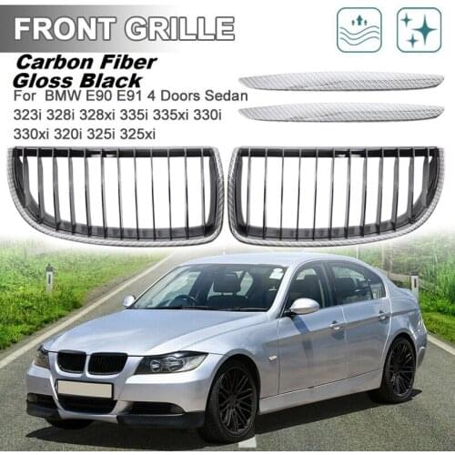 Carbon Fiber Look Front Bumper Kidney Grill Grille For-BMW 3-Series E90 E91 328I Sedan 2005-2008