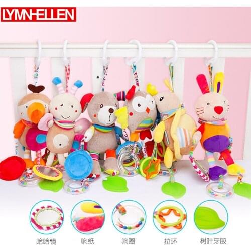 Teether plush Owl tortoise puppy bee rabbit educational lovely cognition stroller bed fun wind bell hanging infant soft baby toy